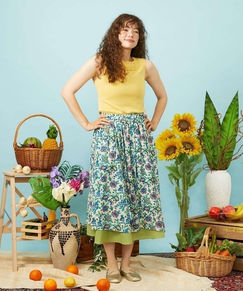 Jocomomola(ホコモモラ)の「Verano en La Mancha フラワープリントスカート(スカート・レディース・ネイビー/アイボリー・40)」の18枚目の写真