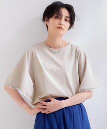 袖口レースフレアスリーブカットソー【洗濯機OK】