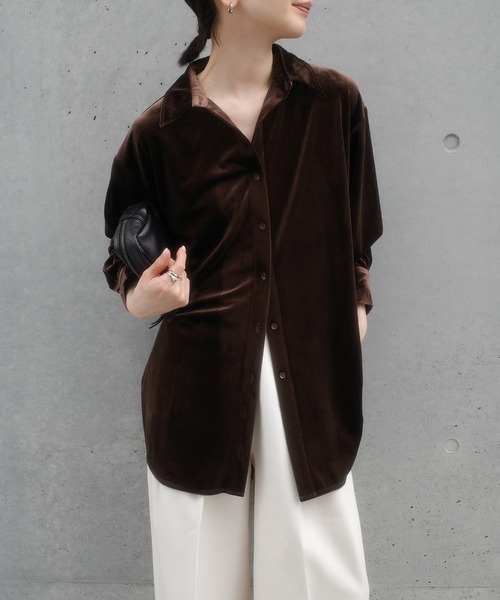 select MOCA by son（セレクトモカバイソン）の「バックタックベロアシャツ【by SON】（シャツ/ブラウス・レディース・ブラウン/ブラック/アイボリー・FREE）」の16枚目の写真