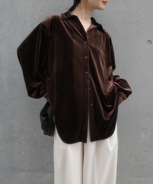 select MOCA by son（セレクトモカバイソン）の「バックタックベロアシャツ【by SON】（シャツ/ブラウス・レディース・ブラウン/ブラック/アイボリー・FREE）」の12枚目の写真