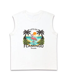 フラミンゴオーバーサイズスリーブレスTシャツ