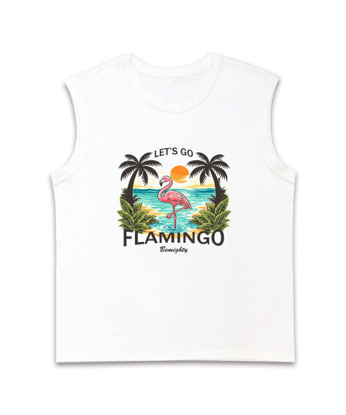 BEMIGHTY(ビーマイティー)の「フラミンゴオーバーサイズスリーブレスTシャツ(Tシャツ/カットソー・メンズ・ネイビー/ホワイト/ブラック・XX-LARGE/LARGE/X-LARGE)」の2枚目の写真