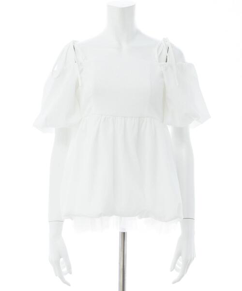 INGNI(イング)の「【WEB限定】裾チュールバルーンオフショルチュニック(シャツ/ブラウス・レディース・オフホワイト/ブラック・M)」の10枚目の写真