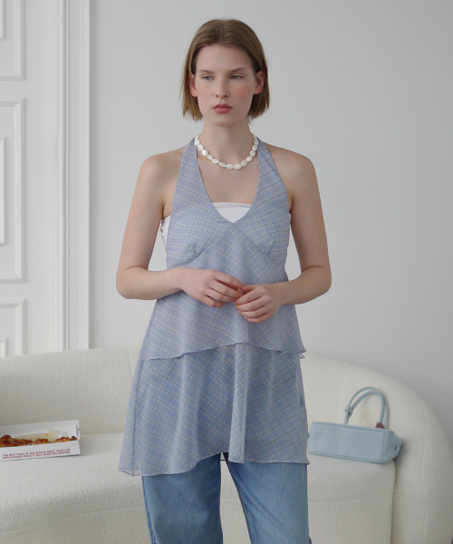 AFTERHOURS(アフターアワーズ)の「CHIFFON LAYERED HALTER DRESS (BLUE)(ワンピース・レディース・ブルー・FREE)」の4枚目の写真