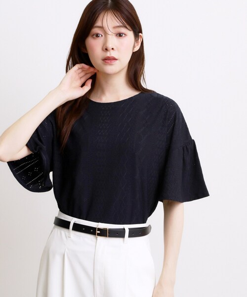 grove(グローブ)の「アイレットレースカットソー(Tシャツ/カットソー・レディース・ネイビー/オフホワイト/ブラウン系その他・03/02/04/01/05)」の1枚目の写真
