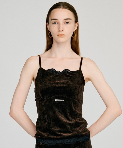 PRANK PROJECT（プランクプロジェクト）の「【2026Autumn Pre-Order】ベロアレースカップインキャミ / Velour Lace Cup-In Camisole（キャミソール・レディース・アイボリー/ブラウン/ブラック・FREE）」の3枚目の写真