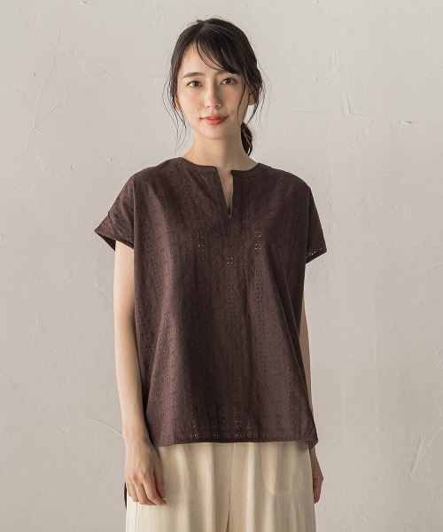 Droite lautreamont（ドロワットロートレアモン）の「【WEB限定】異素材ドッキングブラウス（シャツ/ブラウス・レディース・ブラック/ブルー/ブラウン・M）」の2枚目の写真
