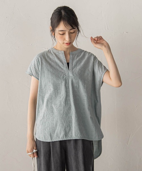 Droite lautreamont（ドロワットロートレアモン）の「【WEB限定】異素材ドッキングブラウス（シャツ/ブラウス・レディース・ブラック/ブルー/ブラウン・M）」の3枚目の写真