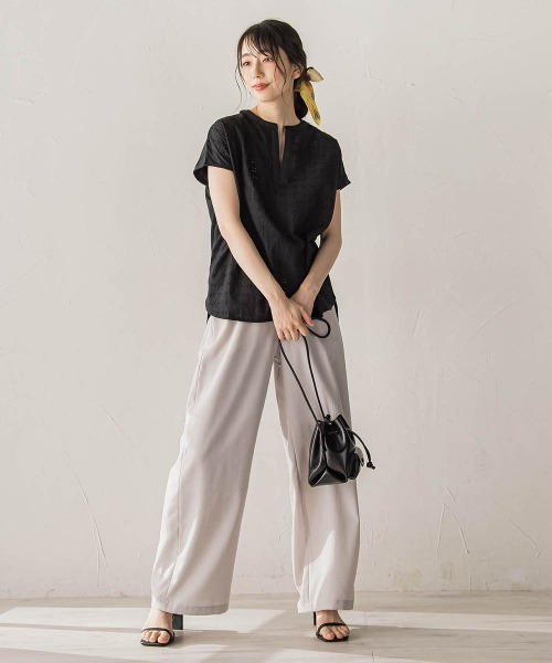 Droite lautreamont（ドロワットロートレアモン）の「【WEB限定】異素材ドッキングブラウス（シャツ/ブラウス・レディース・ブラック/ブルー/ブラウン・M）」の17枚目の写真