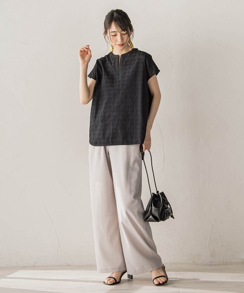 Droite lautreamont（ドロワットロートレアモン）の「【WEB限定】異素材ドッキングブラウス（シャツ/ブラウス・レディース・ブラック/ブルー/ブラウン・M）」の18枚目の写真