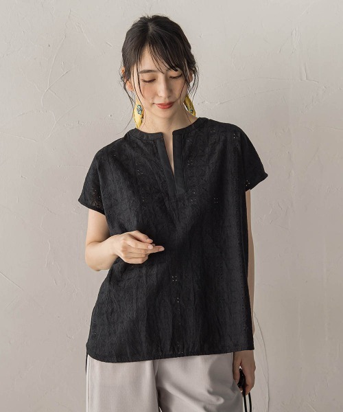 Droite lautreamont（ドロワットロートレアモン）の「【WEB限定】異素材ドッキングブラウス（シャツ/ブラウス・レディース・ブラック/ブルー/ブラウン・M）」の19枚目の写真