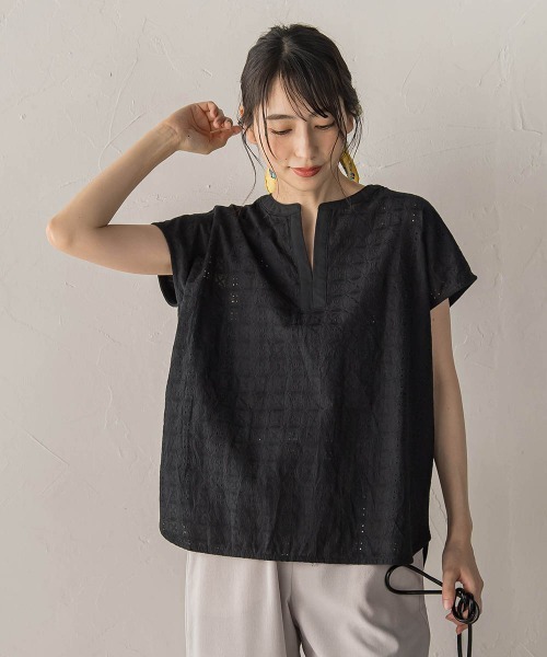 Droite lautreamont（ドロワットロートレアモン）の「【WEB限定】異素材ドッキングブラウス（シャツ/ブラウス・レディース・ブラック/ブルー/ブラウン・M）」の22枚目の写真
