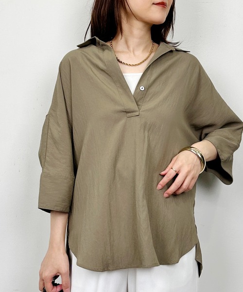 PICCIN（ピッチン）の「スキッパーシャツ（シャツ/ブラウス・レディース・サックスブルー/カーキ・M）」の3枚目の写真
