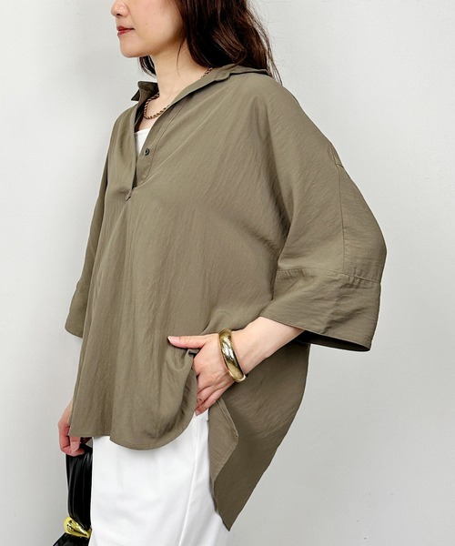 PICCIN（ピッチン）の「スキッパーシャツ（シャツ/ブラウス・レディース・サックスブルー/カーキ・M）」の6枚目の写真
