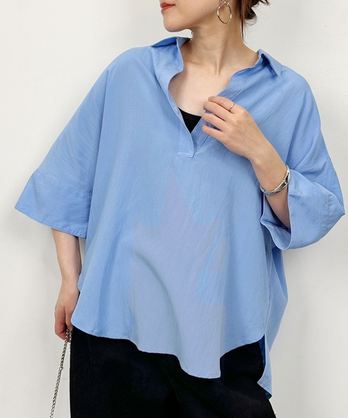 PICCIN（ピッチン）の「スキッパーシャツ（シャツ/ブラウス・レディース・サックスブルー/カーキ・M）」の14枚目の写真