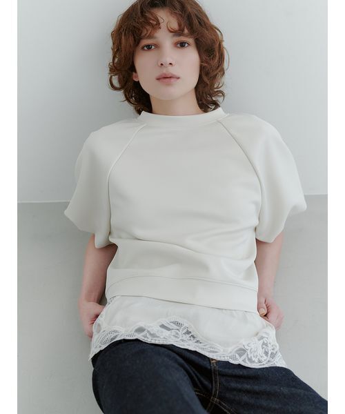 Mila Owen(ミラオーウェン)の「シルキータッチレースレイヤードトップス(Tシャツ/カットソー・レディース・イエロー/ブラック/グレー/アイボリー・F)」の19枚目の写真