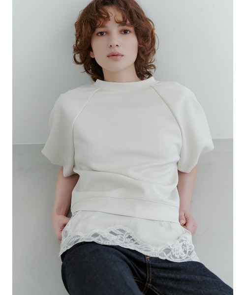 Mila Owen(ミラオーウェン)の「シルキータッチレースレイヤードトップス(Tシャツ/カットソー・レディース・イエロー/ブラック/グレー/アイボリー・F)」の2枚目の写真