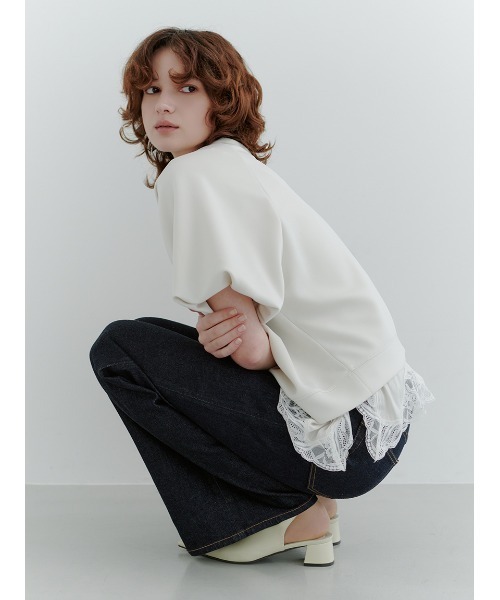Mila Owen(ミラオーウェン)の「シルキータッチレースレイヤードトップス(Tシャツ/カットソー・レディース・イエロー/ブラック/グレー/アイボリー・F)」の6枚目の写真