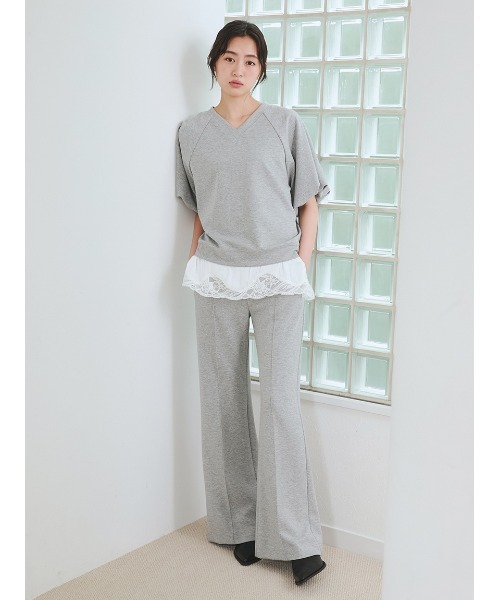 Mila Owen(ミラオーウェン)の「シルキータッチレースレイヤードトップス(Tシャツ/カットソー・レディース・イエロー/ブラック/グレー/アイボリー・F)」の8枚目の写真