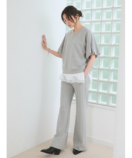 Mila Owen(ミラオーウェン)の「シルキータッチレースレイヤードトップス(Tシャツ/カットソー・レディース・イエロー/ブラック/グレー/アイボリー・F)」の9枚目の写真