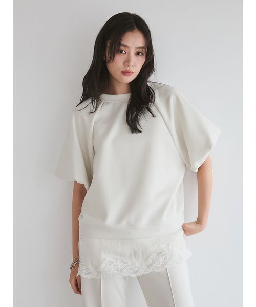 Mila Owen(ミラオーウェン)の「シルキータッチレースレイヤードトップス(Tシャツ/カットソー・レディース・イエロー/ブラック/グレー/アイボリー・F)」の10枚目の写真