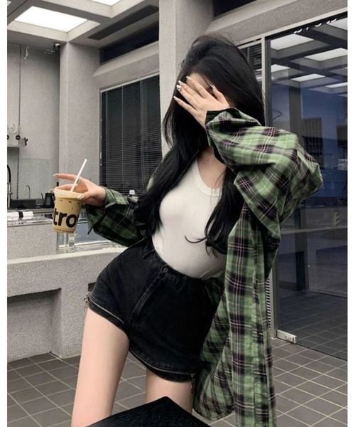 inst.ALL(インストール)の「チェックシャツ(シャツ/ブラウス・レディース・ネイビー/ライトグリーン/ベージュ/ピンク・M)」の18枚目の写真