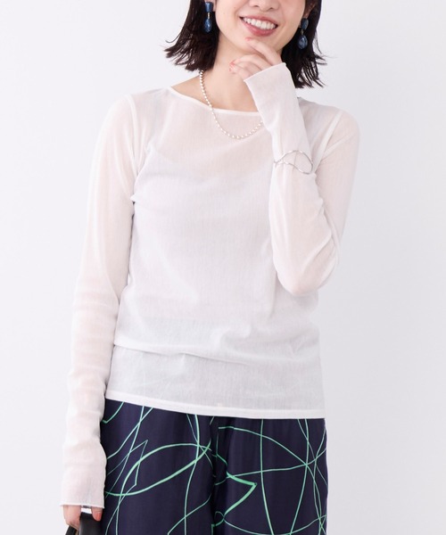MICA&DEAL(マイカ&ディール)の「コットンチュールロングスリーブTシャツ(Tシャツ/カットソー・レディース・ブラック/オフホワイト・FREE)」の1枚目の写真
