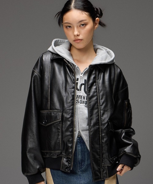X-girl(エックスガール)の「FACE AND LOGO COMPACT ZIP UP SWEAT HOODIE(パーカー・レディース・アッシュ/ブラック・S/M)」の6枚目の写真