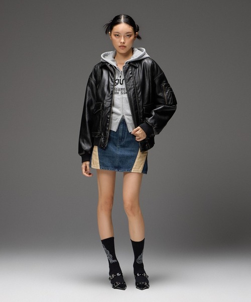 X-girl(エックスガール)の「FACE AND LOGO COMPACT ZIP UP SWEAT HOODIE(パーカー・レディース・アッシュ/ブラック・S/M)」の7枚目の写真