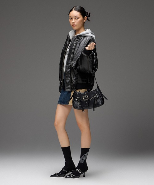 X-girl(エックスガール)の「FACE AND LOGO COMPACT ZIP UP SWEAT HOODIE(パーカー・レディース・アッシュ/ブラック・S/M)」の8枚目の写真