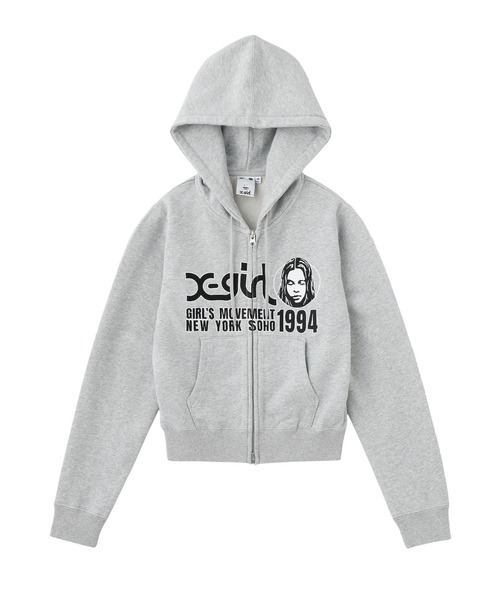 X-girl(エックスガール)の「FACE AND LOGO COMPACT ZIP UP SWEAT HOODIE(パーカー・レディース・アッシュ/ブラック・S/M)」の11枚目の写真