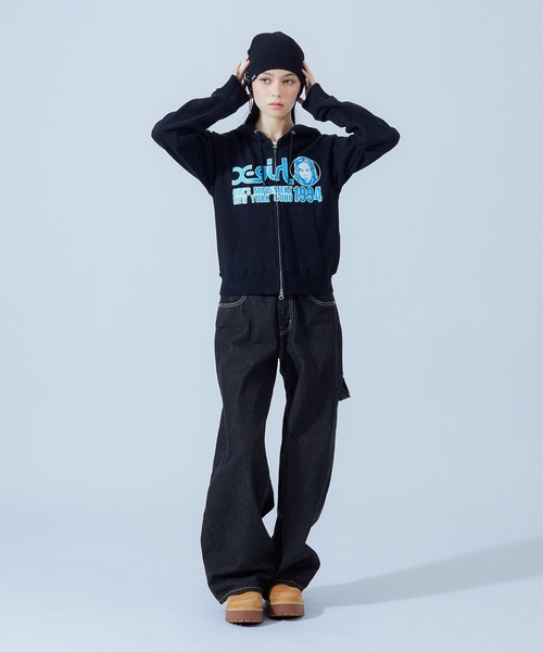 X-girl(エックスガール)の「FACE AND LOGO COMPACT ZIP UP SWEAT HOODIE(パーカー・レディース・アッシュ/ブラック・S/M)」の21枚目の写真