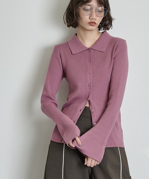 THE YOn(ザヨン)の「リブニットポロカーディガン(カーディガン/ボレロ・レディース・グレー/ブラック/プラム/クリーム・FREE)」の4枚目の写真