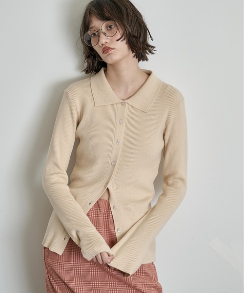 THE YOn(ザヨン)の「リブニットポロカーディガン(カーディガン/ボレロ・レディース・グレー/ブラック/プラム/クリーム・FREE)」の7枚目の写真