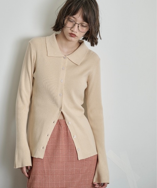 THE YOn(ザヨン)の「リブニットポロカーディガン(カーディガン/ボレロ・レディース・グレー/ブラック/プラム/クリーム・FREE)」の8枚目の写真