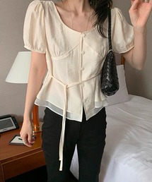 ダブルヘムパフスリブラウス