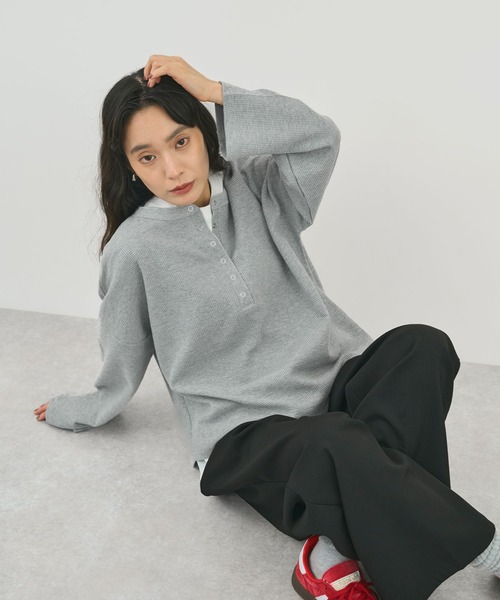STELLA FISH（ステラフィッシュ）の「刺繍いりワッフルトップス（Tシャツ/カットソー・レディース・ブラウン/グレー・FREE）」の7枚目の写真