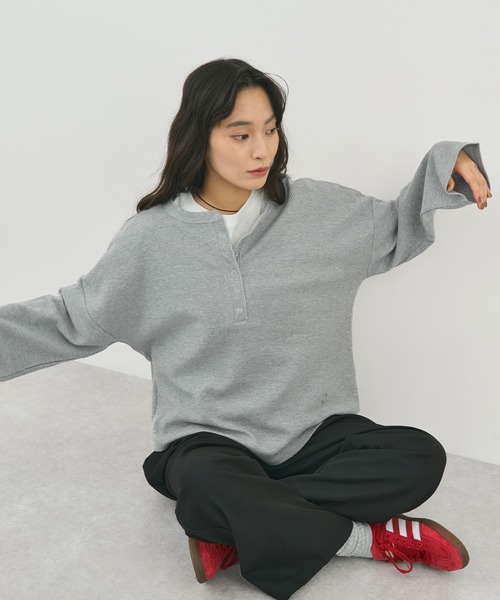 STELLA FISH（ステラフィッシュ）の「刺繍いりワッフルトップス（Tシャツ/カットソー・レディース・ブラウン/グレー・FREE）」の9枚目の写真