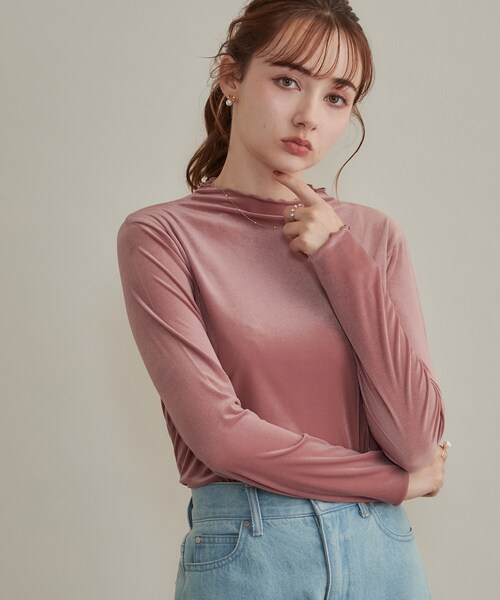 couture brooch（クチュールブローチ）の「【上品な透け感・洗濯機可】シアーベロアトップス（Tシャツ/カットソー・レディース・ピンク系/ブラック/ベージュ・38/40/36/42）」の20枚目の写真
