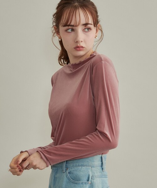 couture brooch（クチュールブローチ）の「【上品な透け感・洗濯機可】シアーベロアトップス（Tシャツ/カットソー・レディース・ピンク系/ブラック/ベージュ・38/40/36/42）」の21枚目の写真