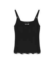 LACE RIBBED SLEEVELESS TOP_BLACK
