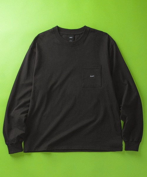 HUF(ハフ)の「BOX LOGO POCKET LS TEE(Tシャツ/カットソー・メンズ・ブラック/ホワイト/パープル系その他・XL/L/S/M)」の1枚目の写真