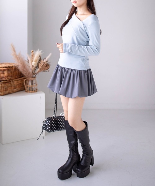 clear（クリア）の「クロスリブ長袖カットソー［骨格ウェーブ／きれいめカジュアル／大人フェミニン］（Tシャツ/カットソー・レディース・イエロー系その他/サックスブルー/ネイビー/オフホワイト/ブラック/ブラウン・F）」の8枚目の写真