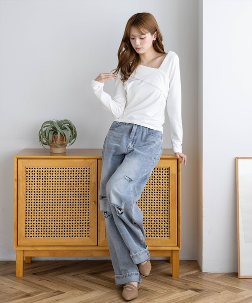 clear（クリア）の「クロスリブ長袖カットソー［骨格ウェーブ／きれいめカジュアル／大人フェミニン］（Tシャツ/カットソー・レディース・イエロー系その他/サックスブルー/ネイビー/オフホワイト/ブラック/ブラウン・F）」の11枚目の写真