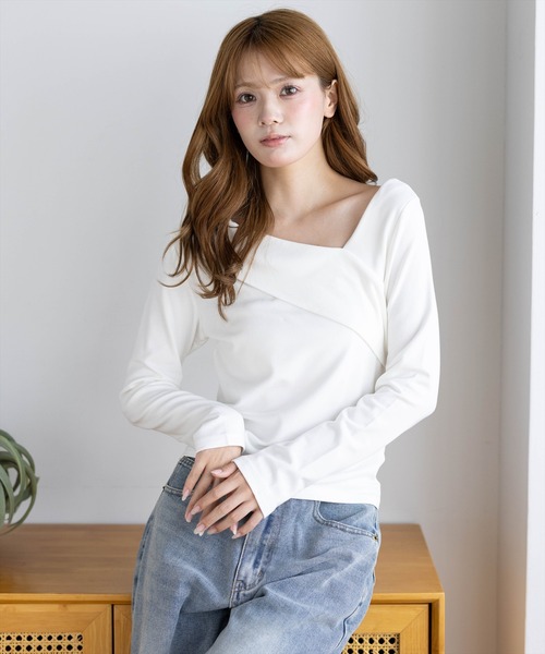 clear（クリア）の「クロスリブ長袖カットソー［骨格ウェーブ／きれいめカジュアル／大人フェミニン］（Tシャツ/カットソー・レディース・イエロー系その他/サックスブルー/ネイビー/オフホワイト/ブラック/ブラウン・F）」の10枚目の写真