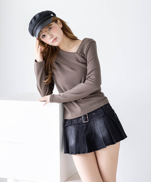 clear（クリア）の「クロスリブ長袖カットソー［骨格ウェーブ／きれいめカジュアル／大人フェミニン］（Tシャツ/カットソー・レディース・イエロー系その他/サックスブルー/ネイビー/オフホワイト/ブラック/ブラウン・F）」の13枚目の写真