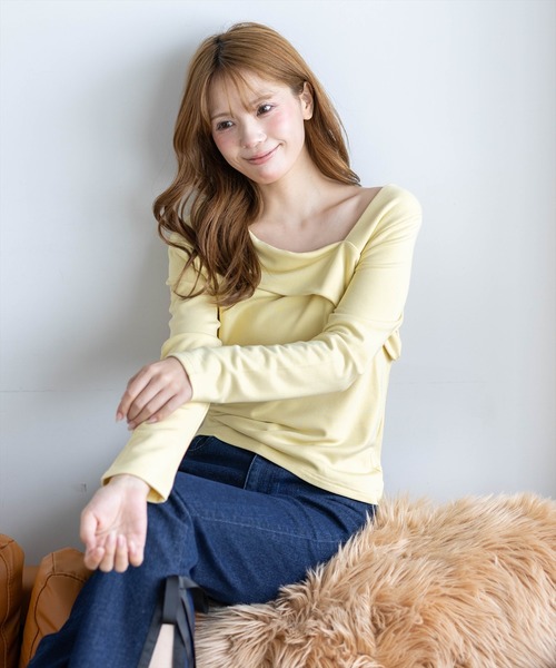 clear（クリア）の「クロスリブ長袖カットソー［骨格ウェーブ／きれいめカジュアル／大人フェミニン］（Tシャツ/カットソー・レディース・イエロー系その他/サックスブルー/ネイビー/オフホワイト/ブラック/ブラウン・F）」の17枚目の写真