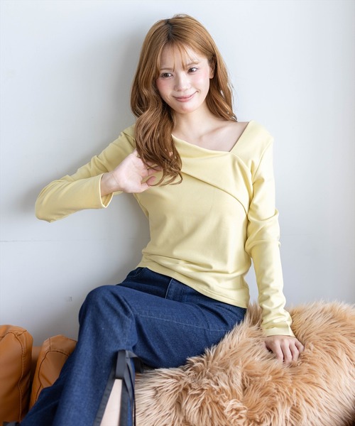 clear（クリア）の「クロスリブ長袖カットソー［骨格ウェーブ／きれいめカジュアル／大人フェミニン］（Tシャツ/カットソー・レディース・イエロー系その他/サックスブルー/ネイビー/オフホワイト/ブラック/ブラウン・F）」の18枚目の写真