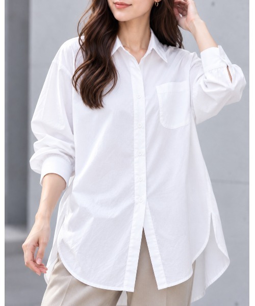 FAZVY(ファズビー)の「ゆったり着こなす 洗練ロングシルエットシャツ(シャツ/ブラウス・レディース・ブラック/ホワイト・L/M)」の2枚目の写真
