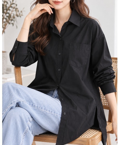 FAZVY(ファズビー)の「ゆったり着こなす 洗練ロングシルエットシャツ(シャツ/ブラウス・レディース・ブラック/ホワイト・L/M)」の6枚目の写真